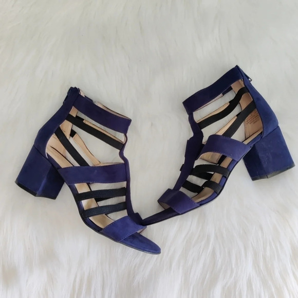 Nine West Giveback Blue and Black Block Heeled Sandal - Picture 1 of 7